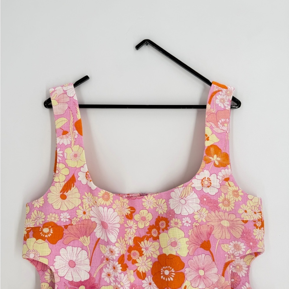 Maje Flower Power Printed Hanging Cut Out Square Neck Mini Dress